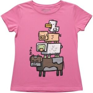 Mojang Shirt Girls 14-16 Pink Minecraft Video Game Animal Stack Graphic Tee Top